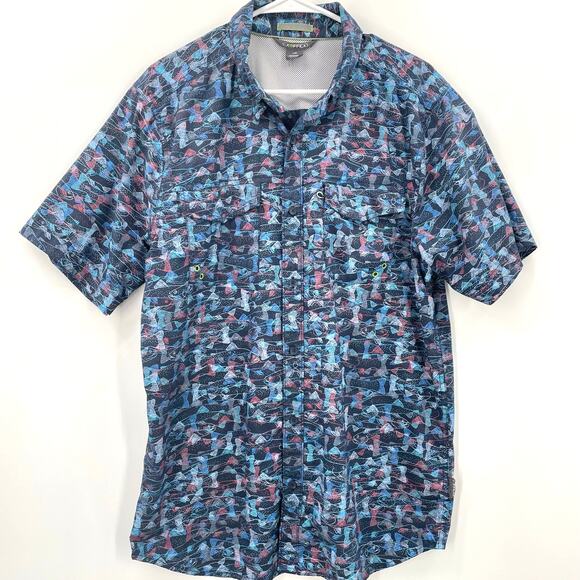 Exofficio Men’s Vented Button Down Shirt, Sz. L Fish Print, Gorpcore Hiking Fish - Picture 1 of 11